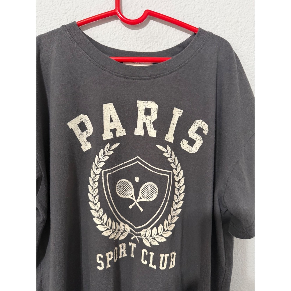 Maurices Womens T-Shirt XS Paris Sport Club Tennis Graphic Charcoal Grey Boxy - Picture 10 of 14